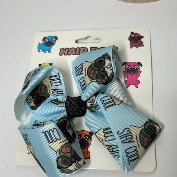 PUG Dogs Grosgrain All Over Print Bundle of 3 Adorable Hair Bows Super Cute NWT - Picture 4 of 12